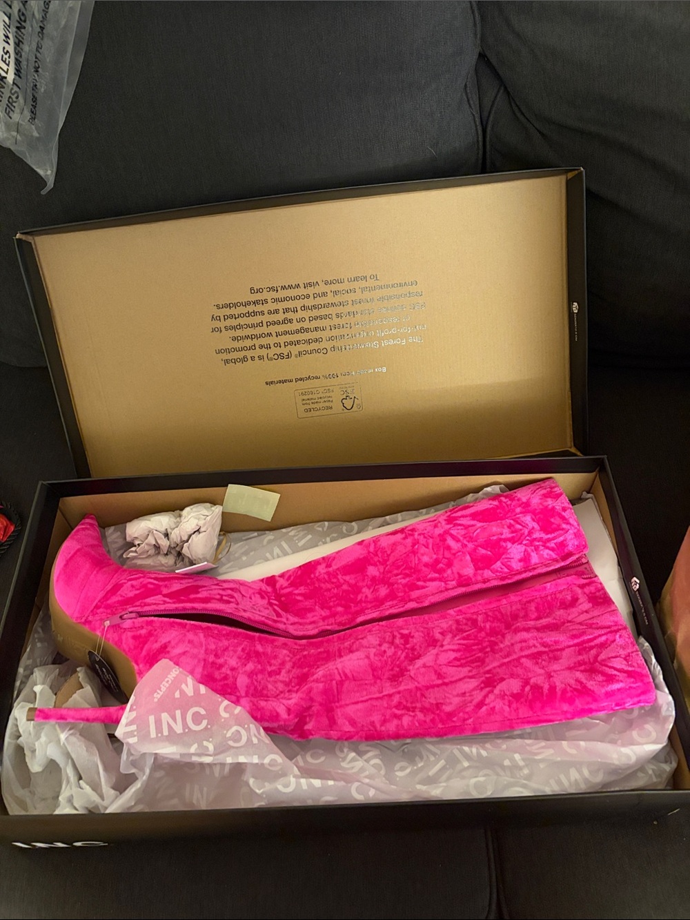 NIB Bright pink velvet wide calf boots 7W INC